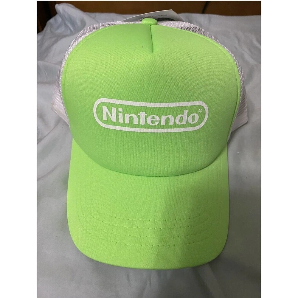 NINTENDO Trucker Hat Neon Green Mesh SnapBack Brand New With Tags Cap America - Picture 1 of 9